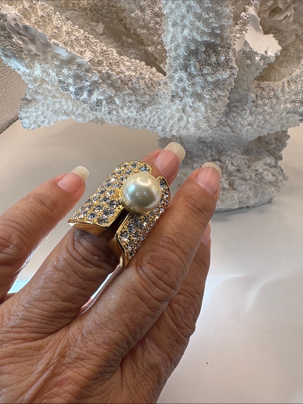 Trina Turk Gold Crystal and Pearl Statement Ring - Women's Jewelry